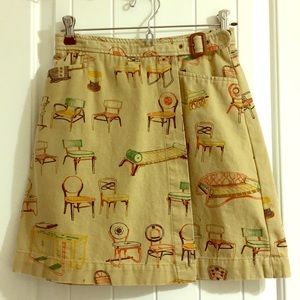 Anthropologie Postmark chairs print wrap skirt.